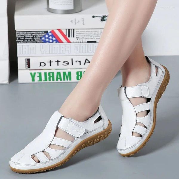 Sandalen Frauen Sommer Frau Hohl Flache Femme Casual Gladiator Römischen Leder Bequeme Weiche Sohle Strand Sandale