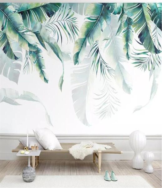Personalizado po papel de parede retro tropical chuva floresta palmeira folhas de banana mural café restaurante pano de fundo 3d wallpaper1899142