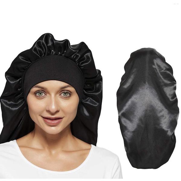 Berets Muslim Lange Satin Bonnet Schlaf Kappe Haarpflege Kopf Abdeckung Weiche Elastische Nacht Für Frauen Seide