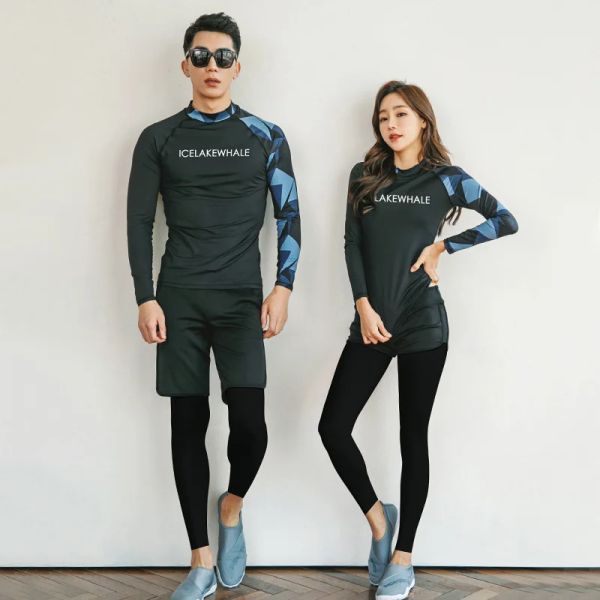 Costumi da bagno Ccoppia Rash Guard Tute intere da donna o da uomo Camicia da bagno UV + Leggings/Pantaloncini Amanti Abbinamenti Costume da bagno da surf Asciugatura rapida