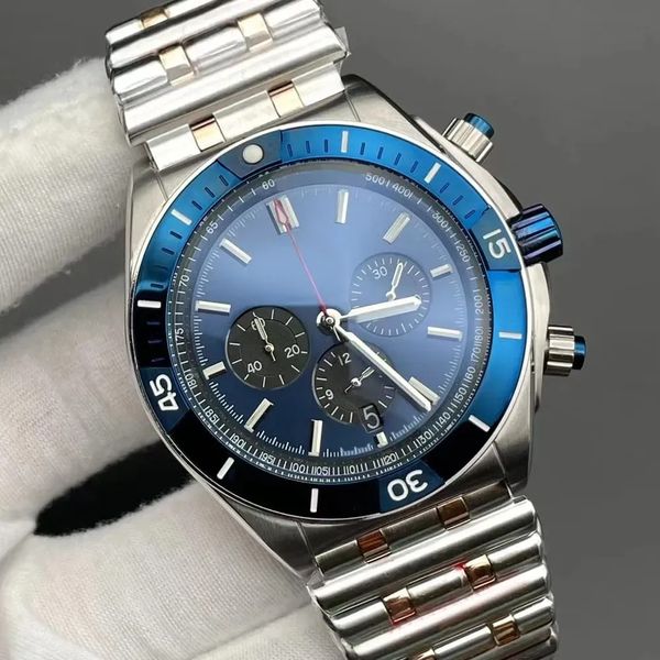 Yüksek moda U1 üst sınıf AAA bretiling 44mm süper chronomat mavi kadran izle quartz chronograpg tarih erkekler izle paslanmaz çelik kayış erkek kol saat