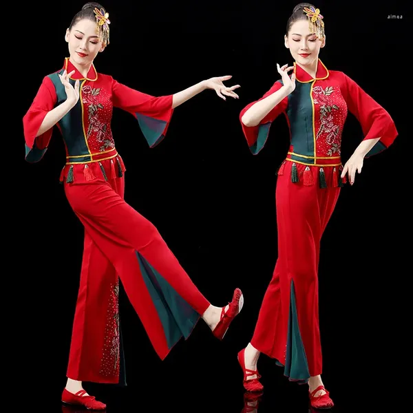 Bühne tragen chinesische traditionelle nationale yangko tanzkleid Fan Kleidung Klassische Kostüme Square Drum Kostüm