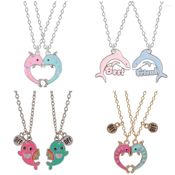 Anhänger Halsketten DIY Cartoon Delphin Freundschaft Halskette Für Freund Nette Schlüsselbein Kette Mit BFF Frauen Schmuck Zubehör