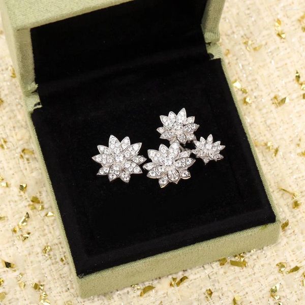Cluster Ringe 2024 Reine 925 Sterling Silber Schmuck Für Frauen Lotus Blume Diamant Hochzeit Engagement Rose Klee Glück Luxus