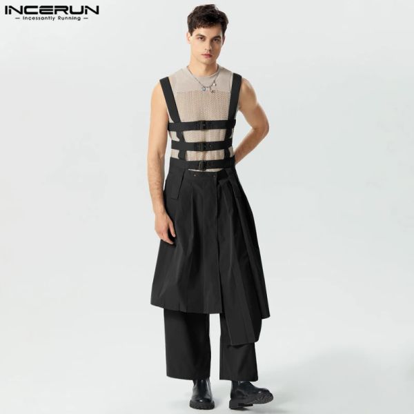 Overalls INCERUN 2023 Amerikanischen Stil Strampler Neue männer Plissee Layered Design Overall Casual Heißer Verkauf Heißer Verkauf Feste Overalls S5XL