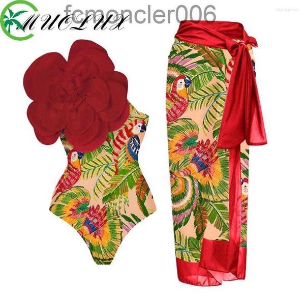 Женский купальник Muolux с винтажным принтом, цельный купальник с эффектом пуш-ап, платье, 3d цветок, бикини, модное монокини, женская пляжная одежда NDJB