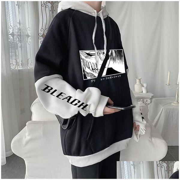 Herren Hoodies Sweatshirts Bleach Harajuku Ichigo Kurosaki Manga Hoodies Gothic Cartoon Streetwear Langarm Übergroße Männer Winter Dhcpb