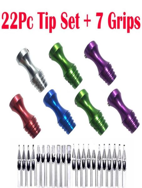 7 Macchina per tatuaggi in lega di alluminio 34quot Grip Punta del tubo Gambo posteriore Pick W 22 pezzi S S Tips2782814