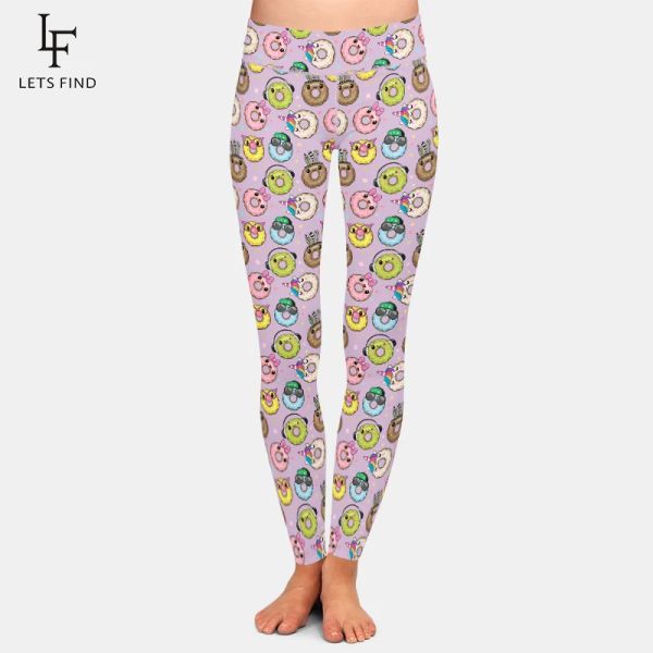 Leggings LETSFIND 2022 Summer New Cartoon Donuts Print Leggings da donna a vita alta con stampa unicorno Pantaloni completi elasticizzati per fitness