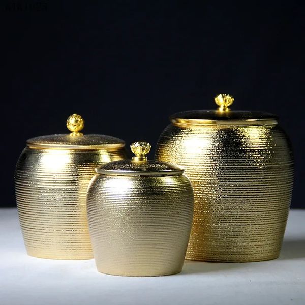 Yaratıcı Altın Çay Kablo Kaplama Seramik Depolama Tankı Mutfak Yemekleri Mühürlü Pot Yaratıcı Mücevher Saklama Kutusu Ev Dekoru 240307