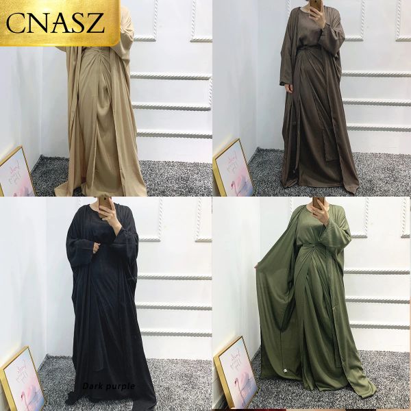 Conjuntos de 3 peças de designs turquia abaya mulher khimar burka saudita preto abayas vestido árabe roupas modestas conjuntos muçulmanos roupas hijab moda