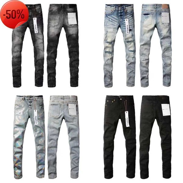 Designer-Jeans für Herren in Lila für Herren-Denim-Hosen Modische Damen-Lila-Markentrends Distressed Black Ripped Biker Slim Fit Motorrad-Jogginghose CO