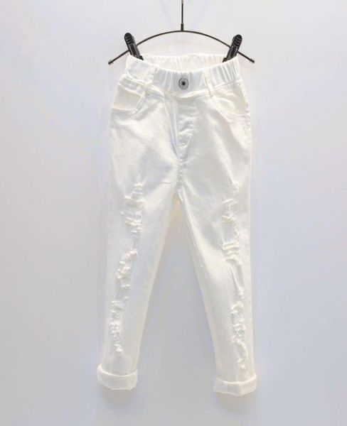 Jeans 2021 Yaz Bebek Boy Boy Beyaz Denim Pantolon Çocuklar039S Yırtık Pantolonlar Çocuk Kıran Toddler Taytlar 2 3 4 5 6 7 Yıl9351222