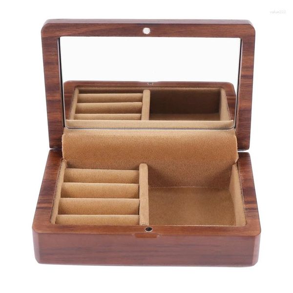 Schmuckbeutel Reise Holz Holzverpackung Fall Tragbare Hochzeit Ring Halskette Armband Organizer Frauen Männer Display Box Geschenk für Paare