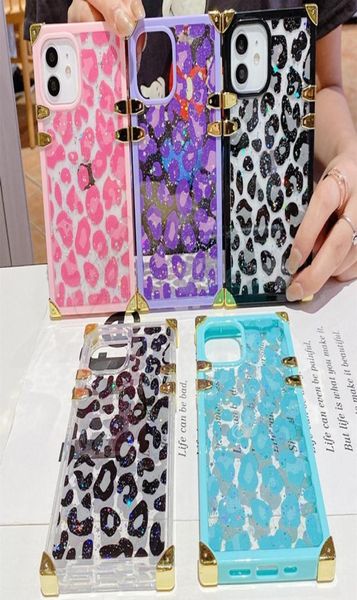 Quadratische Metall-Telefonhüllen, Leoparden-Designer-Rückseite, klare Karo-Dame-Schutzhülle für iPhone 13 13pro max 12 12pro 11 11pro X X3714945