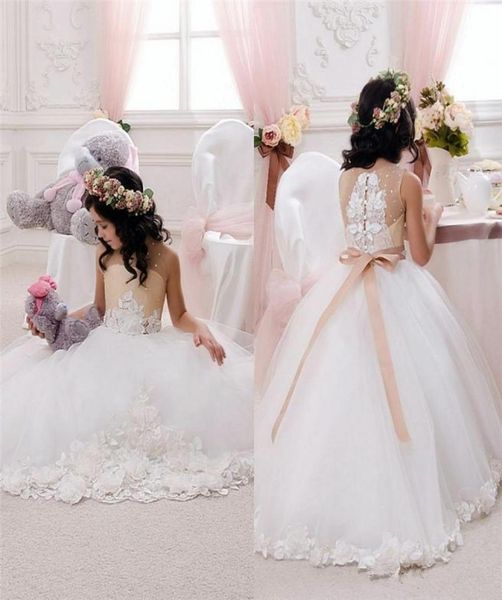 Vestidos elegantes para meninas, flor branca, feitos à mão, lindos vestidos de primeira comunhão para meninas com flores, vestido de concurso para meninas 3288038