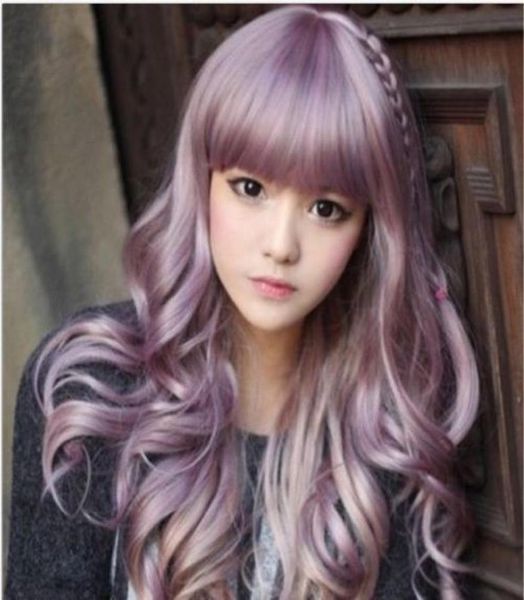 EPacket Longo Harajuku Zippe Lolita Roxo Gradiente encaracolado cabelo ondulado Cosplay Party Wig6475897