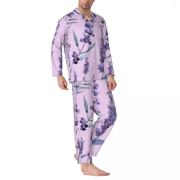 Herren-Nachtwäsche, Pyjama, Mann, Violett, Lavendel, Schlafzimmer, Lila, Gelpolitur, 2-teiliges Set, Langarm, Übergröße, Heimanzug