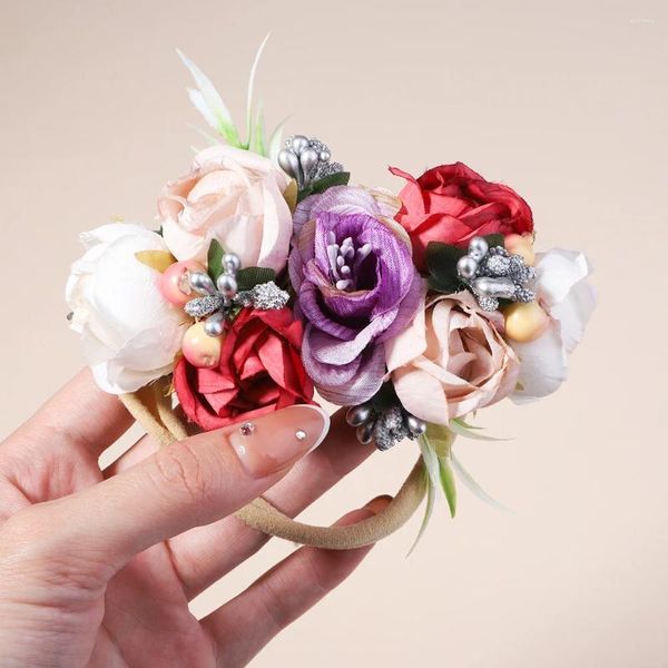 Accessori per capelli 1 pezzo Fasce per capelli con fiori artificiali per bambini Fascia in stoffa vintage fatta a mano per bambini Copricapo da sposa per ragazze