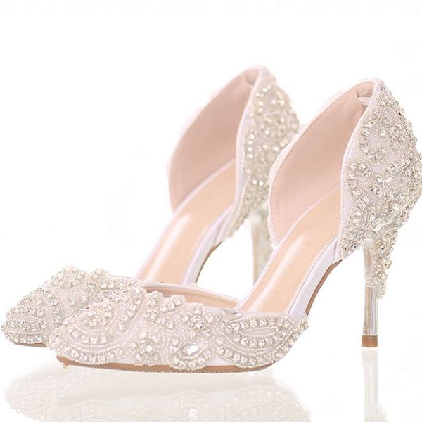 Nuovo arrivo strass cristallo scarpe da sposa cucito scarpe da sposa punta a punta tacco alto splendido partito scarpe da ballo scarpe da damigella d'onore205i