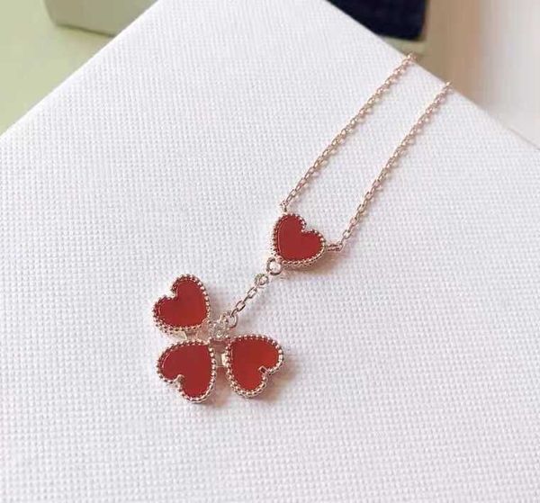 Designer colar vancf colar de luxo diamante ágata 18k ouro amor colar puro banhado ouro quatro colar vermelho jade medula amor vermelho pingente corrente