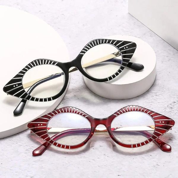 Sonnenbrille Cat Eye Stripe Anti Blaues Licht Brille Damen Kleine Größe Y2K Optische Brillengestell Mode Niete Rezeptbrille