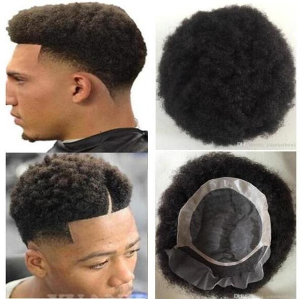 Männer Haar System Perücke Herren Haarteile Afro Lace Front mit Mono NPU Toupet Jet Black 1 Brasilianische Remy Echthaar Ersatz für Me1402054