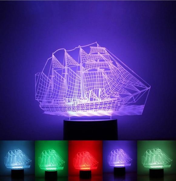 Lâmpada de ilusão de barco 3D 3D LED luz 7 luzes RGB DC 5V alimentado por USB 5ª bateria alimentada gota inteira 6926047