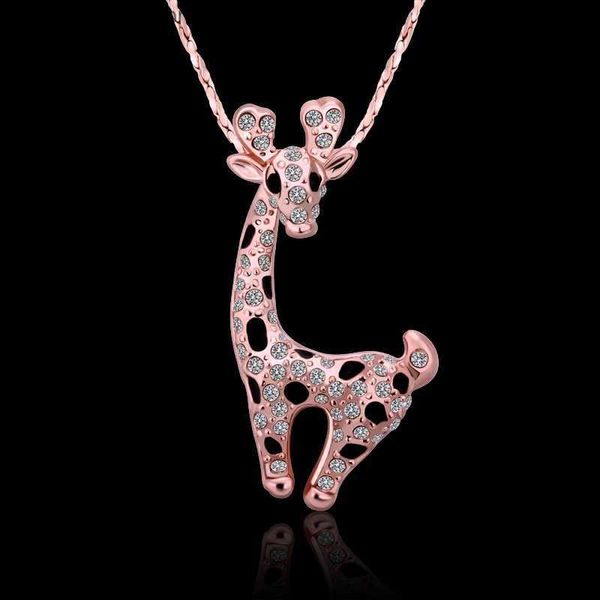 Ожерелья с подвесками Розовое золото и белые кристаллы Ювелирные изделия Ожерелье для женщин DGN522 Жираф Ожерелья с подвесками из 18-каратного золота с цепочками280K L240309