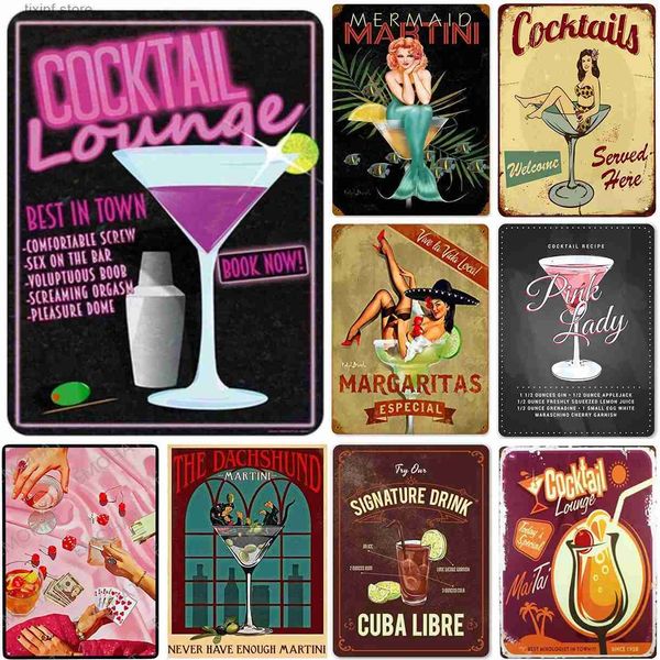 Metallmalerei Cocktail Pinup Lady Metallblechschilder Poster Teller Wanddekoration für Bars Restaurant Man Cave Cafe Clubs Retro Poster Plakette T240309