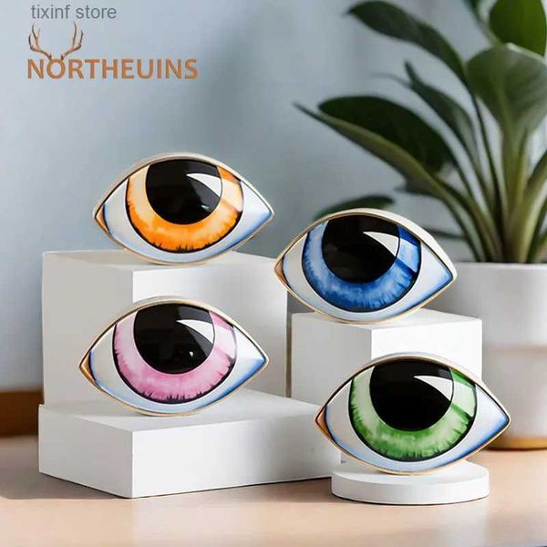 Objetos decorativos estatuetas NORTHEUINS Cerâmica Evil Eye Ornament Devils Eye Estátuas Arte abstrata Artesanato Casa Sala de estar Desktop Estatuetas de Feng Shui T24030