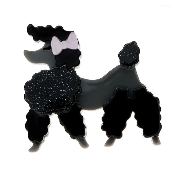 Spille Cartone animato cane acrilico per donna Unisex adorabile barboncino nero cucciolo animale domestico spille regali