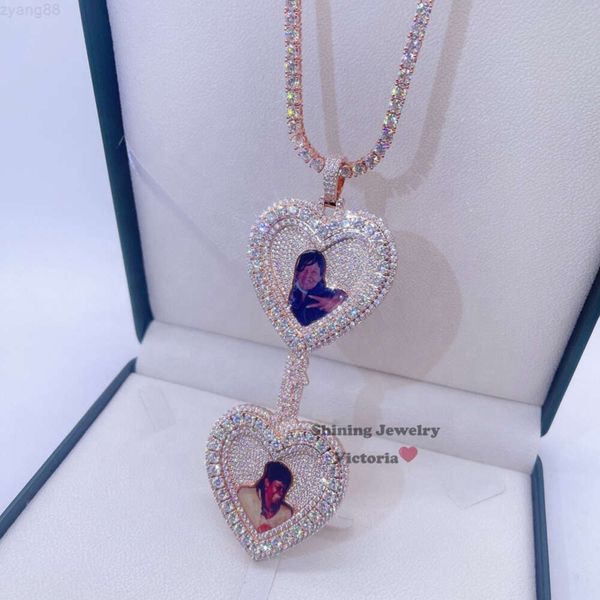 Collana con ciondolo a forma di cuore con diamanti Moissanite Vvs ghiacciato Hip Hop in oro rosa