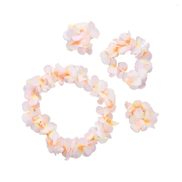 Flores decorativas 4 peças tiara havaiana pulseiras suprimentos para festa lembrancinhas simuladas guirlanda floral