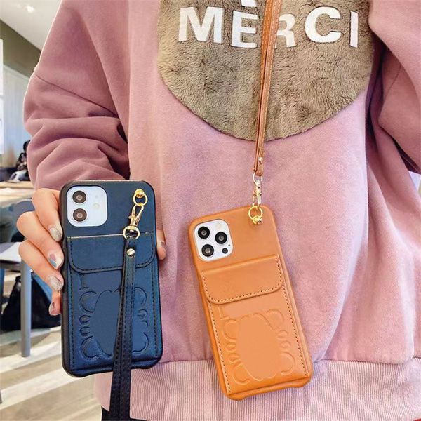 Designer phonecase iphone 15 14 13 12 11 casos de telefone homens mulheres carta phonecases com cartão bolso cinta celular caso crossbody casos