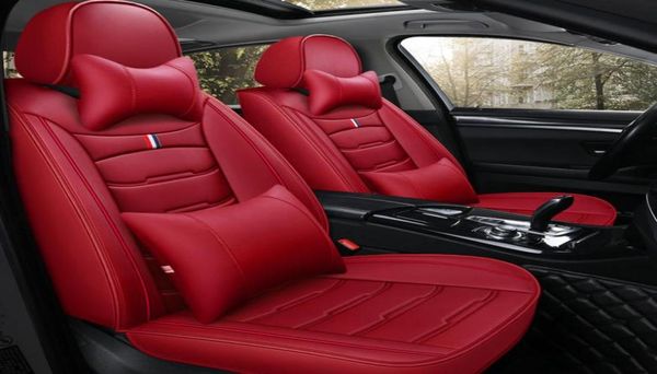 Autositzbezüge, kompletter Satz für Mazda, strapazierfähiges Leder, anpassbar, fünf Sitze, Kissenmatten, Kronen-Design, Rot, 4503015