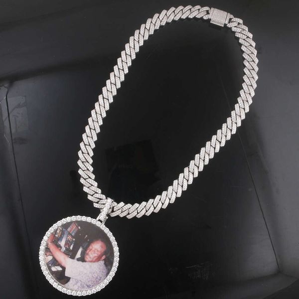 Jóias personalizadas foto medalhões de memória imagem pingente colares hip hop bling conjuntos de jóias cz zircônia cúbica colar de diamante