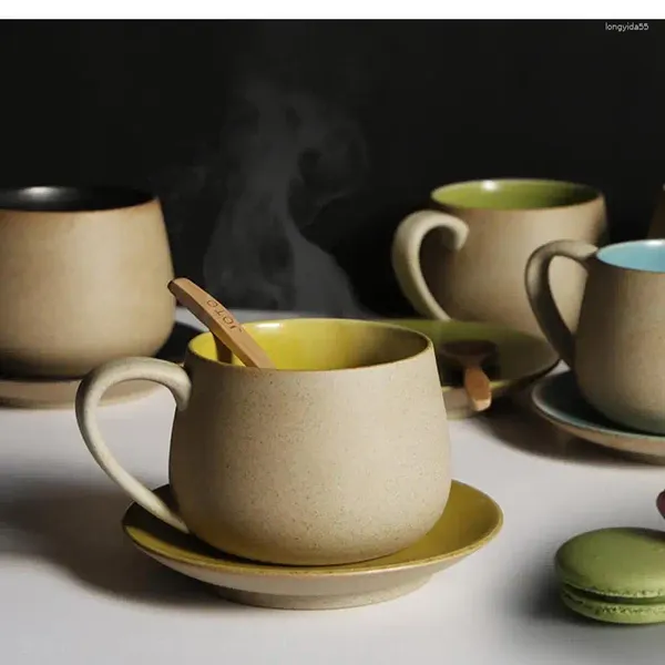 Kupalar el yapımı seramik kahve fincan seti kişilik basit sanat seramik japon çift kupa sofra malzemeleri
