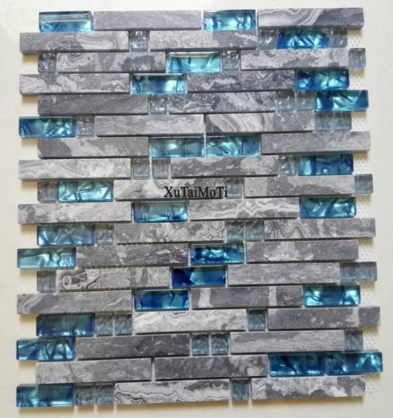 11pcs cinza mosaico de mármore azul de vidro de vidro cozinha backsplash banheiro fundo decorativo lareira de parede bar telhas de pedra de pedra 9152836