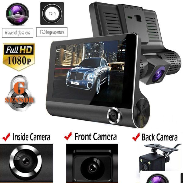 Dvr per auto Originale 4 Videocamera Dvr per auto Videoregistratore Registratore di retrovisione Ith Due telecamere Dash Cam Dvr Doppio obiettivo Nuovo arrivo Drop Delive Dh6Uy