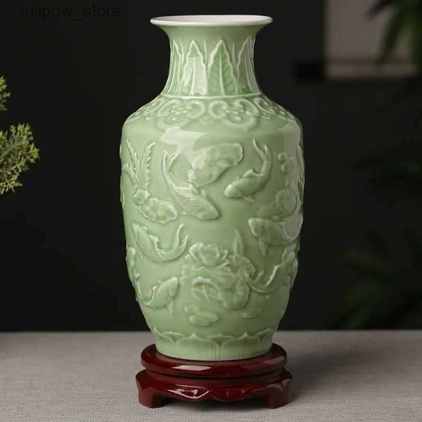 Vasi Vaso in ceramica Decorazione Disposizione dei fiori Scaffale antico Disposizione dei fiori Zen cinese Decorazione della casa Jingdezhen L240309