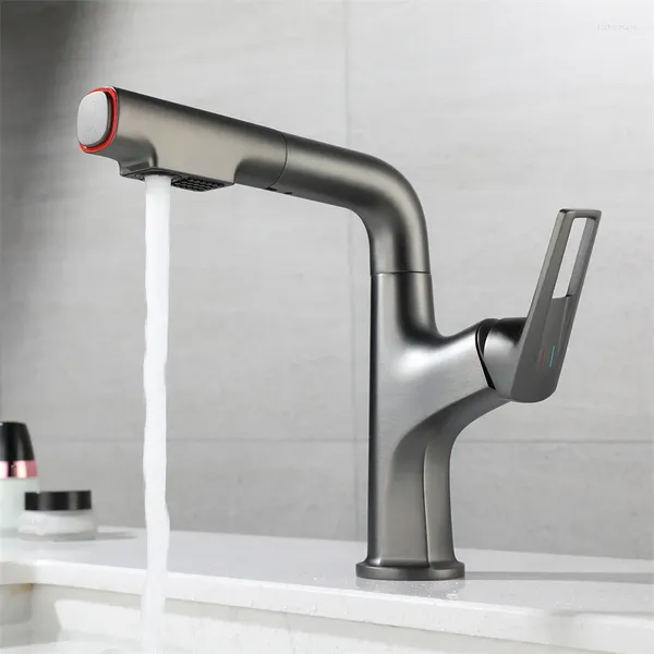 Rubinetti per lavandino del bagno Rubinetto per lavabo di lusso Rotazione a 360 Rubinetto per acqua fredda e nera Rubinetti miscelatori dorati Ottone cromato grigio Montaggio su piano