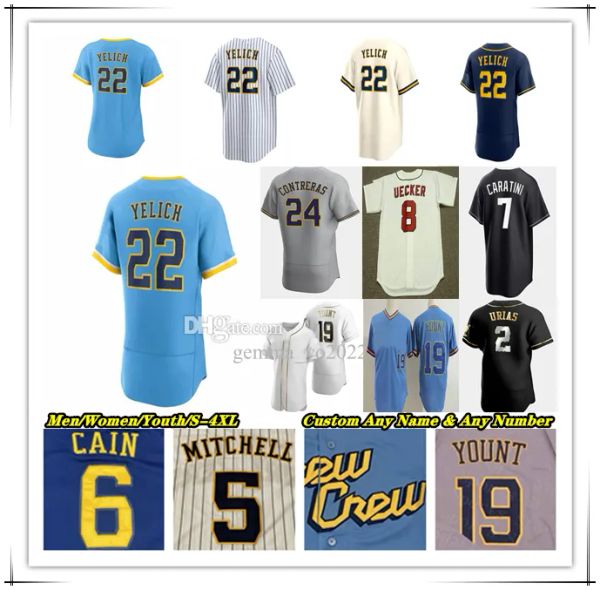 Baseball Jersey Christian Yelich Custom Männer Frauen Jugend Milwaukee''Brewers''Robin Yount Brian Anderson Willy Adames Rowdy Tellez Joey Wiemer Brice Turang