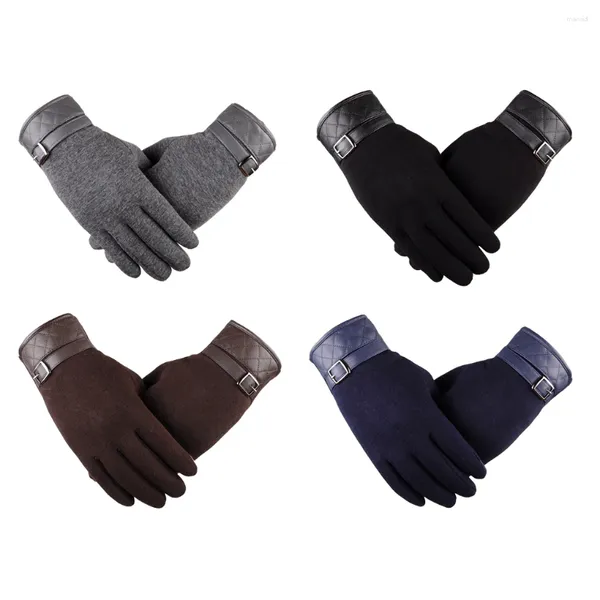 Luvas de ciclismo 1 par tela sensível ao toque de pelúcia inverno mitten cor sólida luvas térmicas mão mais quente protetor vestir preto