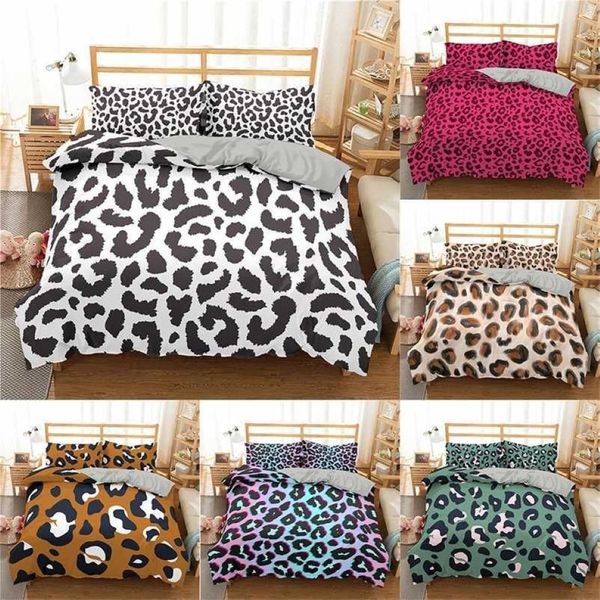 Homesky leopardo impressão conjunto de cama consolador conjuntos com fronha conjunto cama têxteis para casa rainha rei tamanho capa edredão lj2011272327