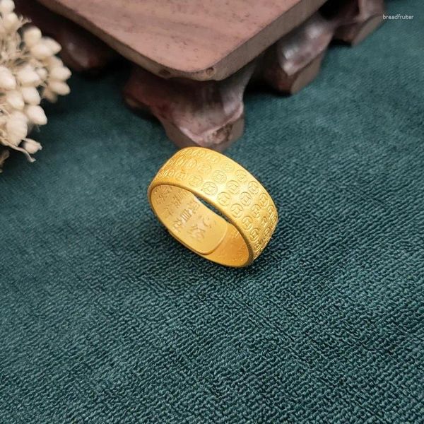 Кольца кластера Позолоченные настоящие мужские медные кольца для монет Сердце Сутра Открытие денег Двухслойные женские для мужчин и женщин