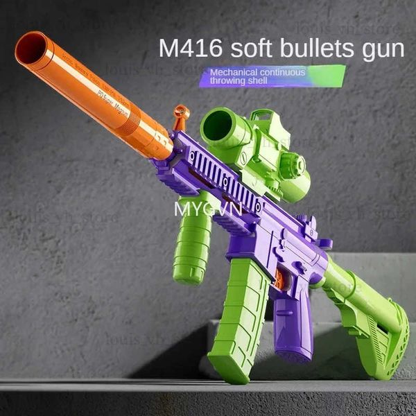 Gun Toys Schwerkraftmontierte Karottenpistole M416 Spielzeugpistole Dauerfeuer-Shell-auswerfbare Kinder-Soft-Bullet-Pistole Fake-Pistole T240309