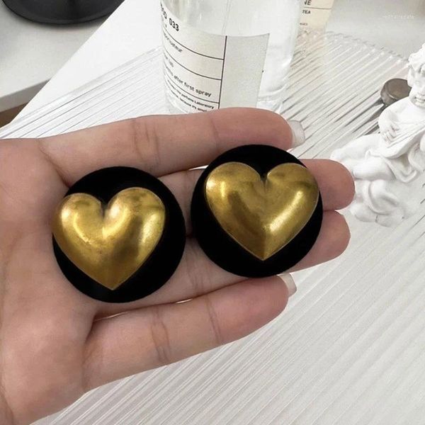 Серьги-гвоздики, винтажные круглые золотые серьги в форме сердца, большие черные серьги в стиле бохо для женщин, этнические украшения, элегантный подарок для вечеринки 2024