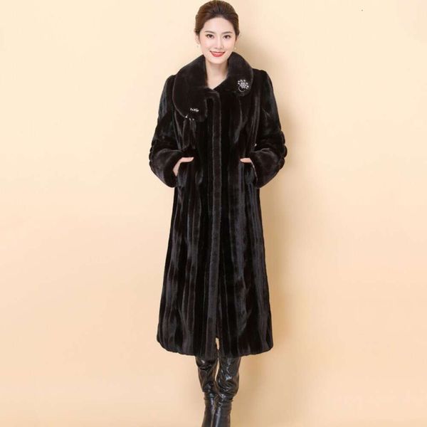 Inverno haining feminino, inteiro longo, na altura do joelho para mães de meia-idade e idosas, casaco de pele de vison de tamanho grande 193507