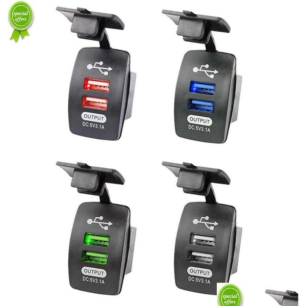 Auto Altra Elettronica per auto Nuovo caricabatterie 12V-24V Presa doppia porta USB Adattatore 3.1A Telefono antipolvere impermeabile per consegna a goccia Automob Dhq8M